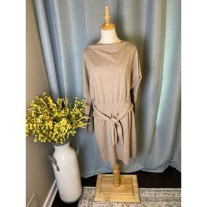 Anthropologie Long Sleeve Cowl Neck Tan Belted Sweater Dress Size XL Wool Blend